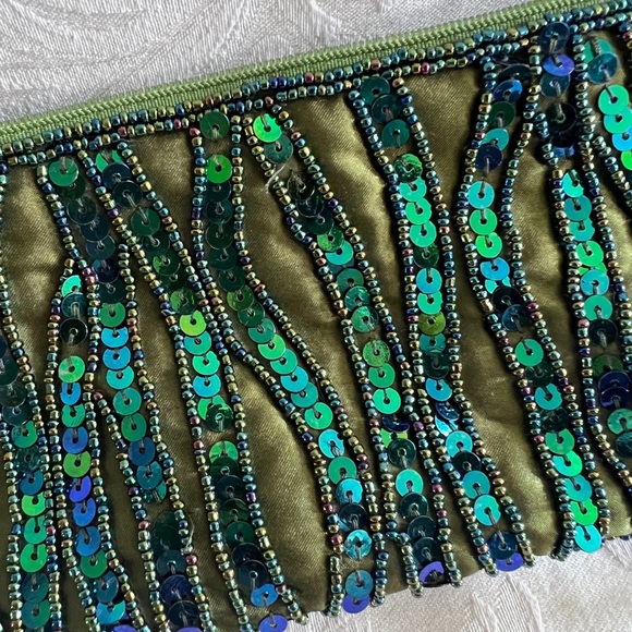 Teal sequence evening clutch abstract gold circles and wavy green blue stripes - Picture 3 of 8